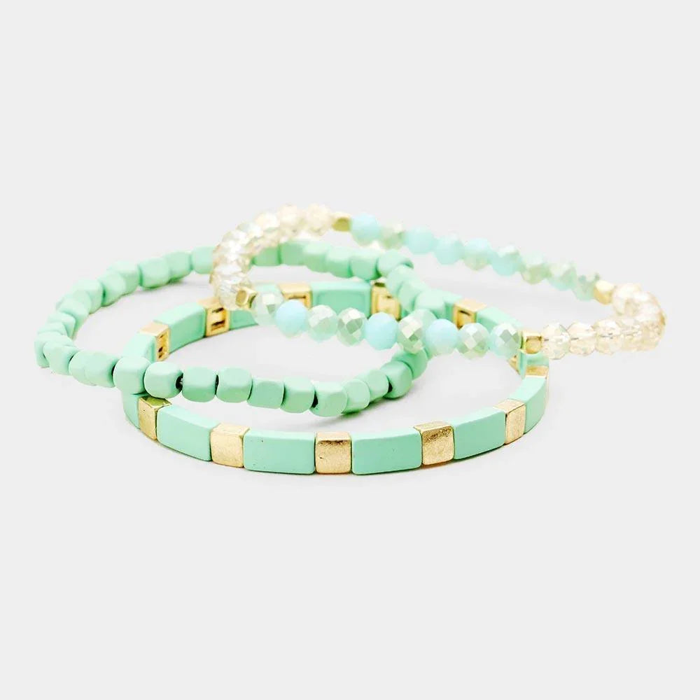 Gold 3PCS Metal Bead Lego Block Layered Bracelets - Jewelry Store by Erik Rayo