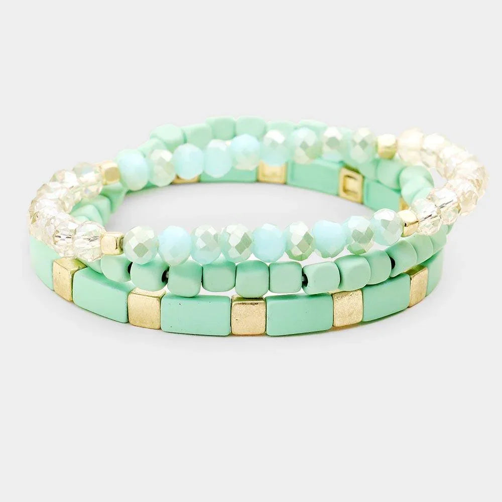 Gold 3PCS Metal Bead Lego Block Layered Bracelets - Jewelry Store by Erik Rayo