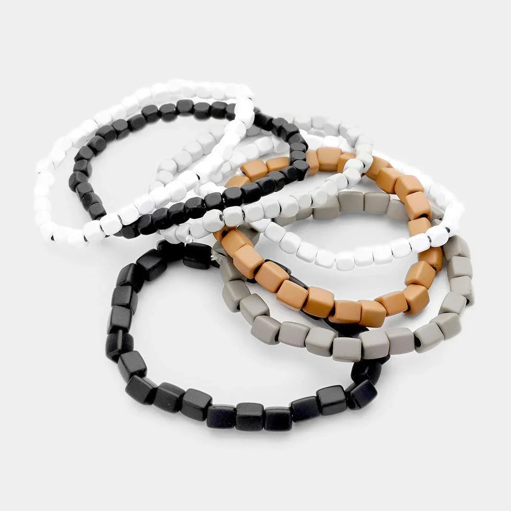 Black 7PCS Square Resin Multi Color Stretch Layered Bracelet - Jewelry Store by Erik Rayo