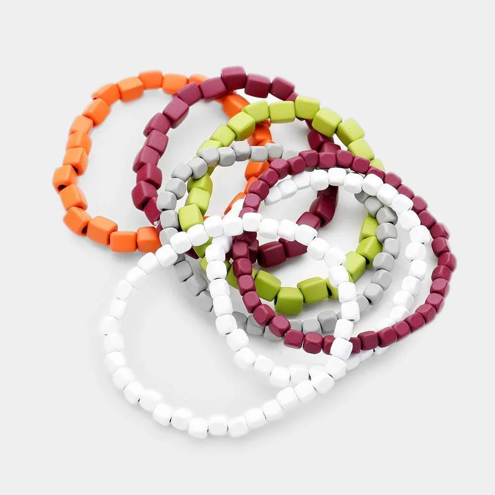 Burgundy 7PCS Square Resin Multi Color Stretch Layered Bracelet - Jewelry Store by Erik Rayo