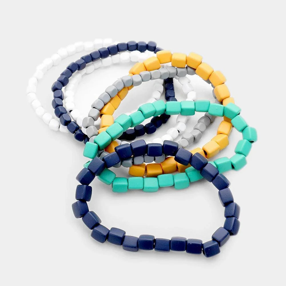 7PCS Square Resin Multi Color Stretch Layered Bracelet - Jewelry Store by Erik Rayo