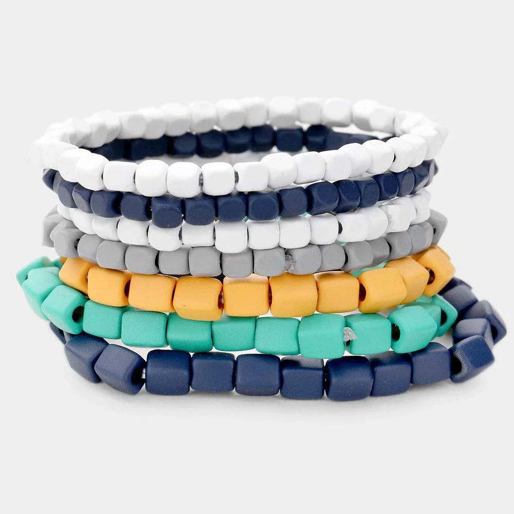7PCS Square Resin Multi Color Stretch Layered Bracelet - Jewelry Store by Erik Rayo