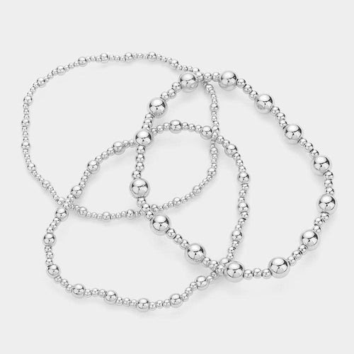 3PCS - Metal Ball Beaded Stretch Multi Layered Bracelets - Jewelry Store by Erik Rayo
