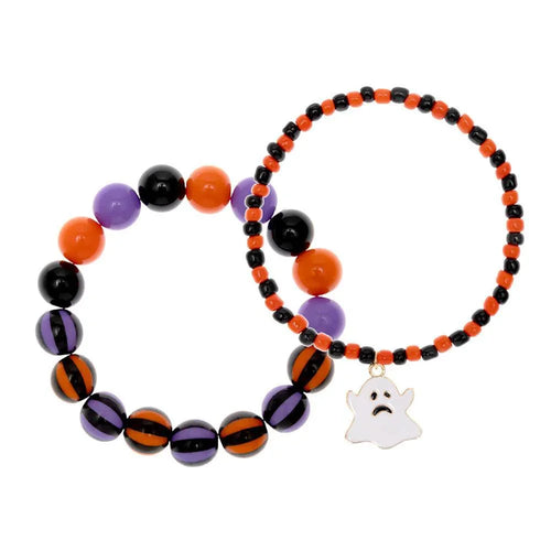 2PCS - Halloween Ghost Charm Beaded Stretch Bracelets - Jewelry Store by Erik Rayo
