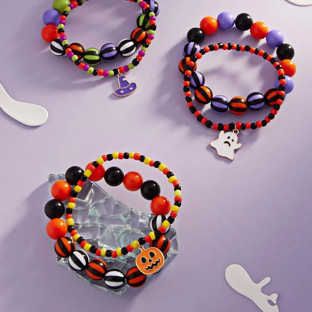 2PCS - Halloween Ghost Charm Beaded Stretch Bracelets - Jewelry Store by Erik Rayo
