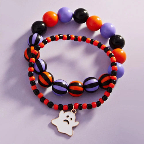 2PCS - Halloween Ghost Charm Beaded Stretch Bracelets - Jewelry Store by Erik Rayo