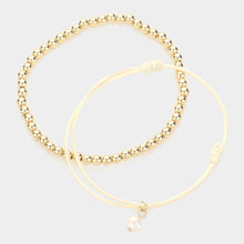 Load image into Gallery viewer, Ivory 2PCS - Metal Ball Stretch Pearl Charm Adjustable Bracelets
