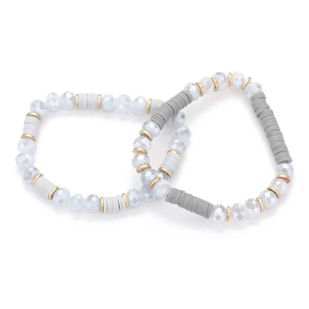 Gray 2PCS Heishi Faceted Beaded Stretch Bracelets - Jewelry Store by Erik Rayo