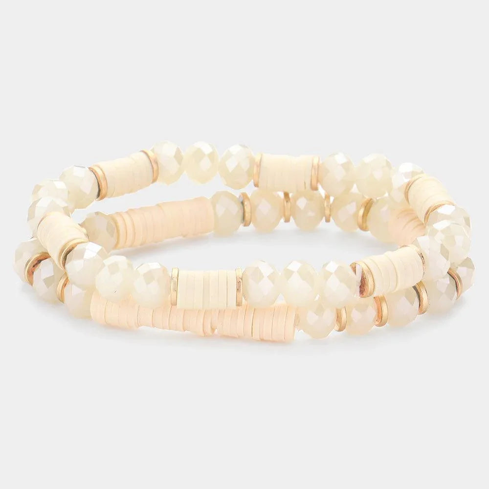 2PCS Heishi Faceted Beaded Stretch Bracelets - Jewelry Store by Erik Rayo