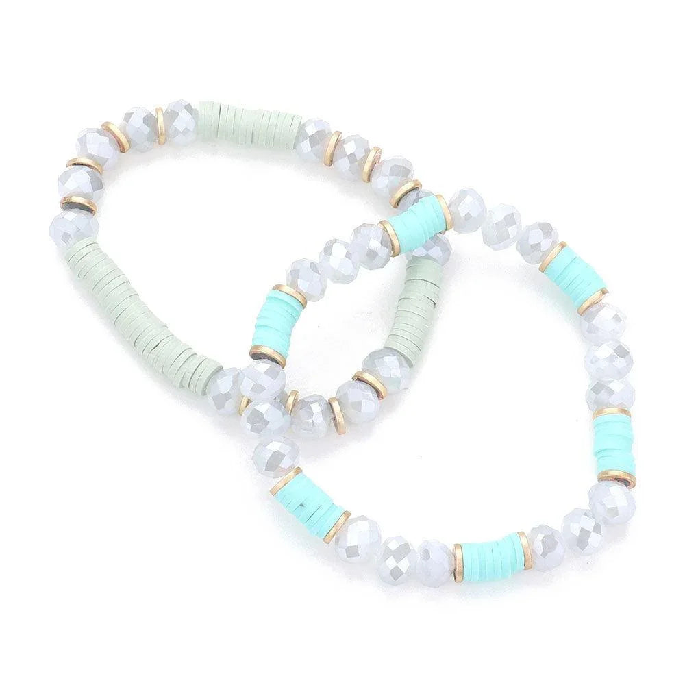 Blue 2PCS Heishi Faceted Beaded Stretch Bracelets - Jewelry Store by Erik Rayo