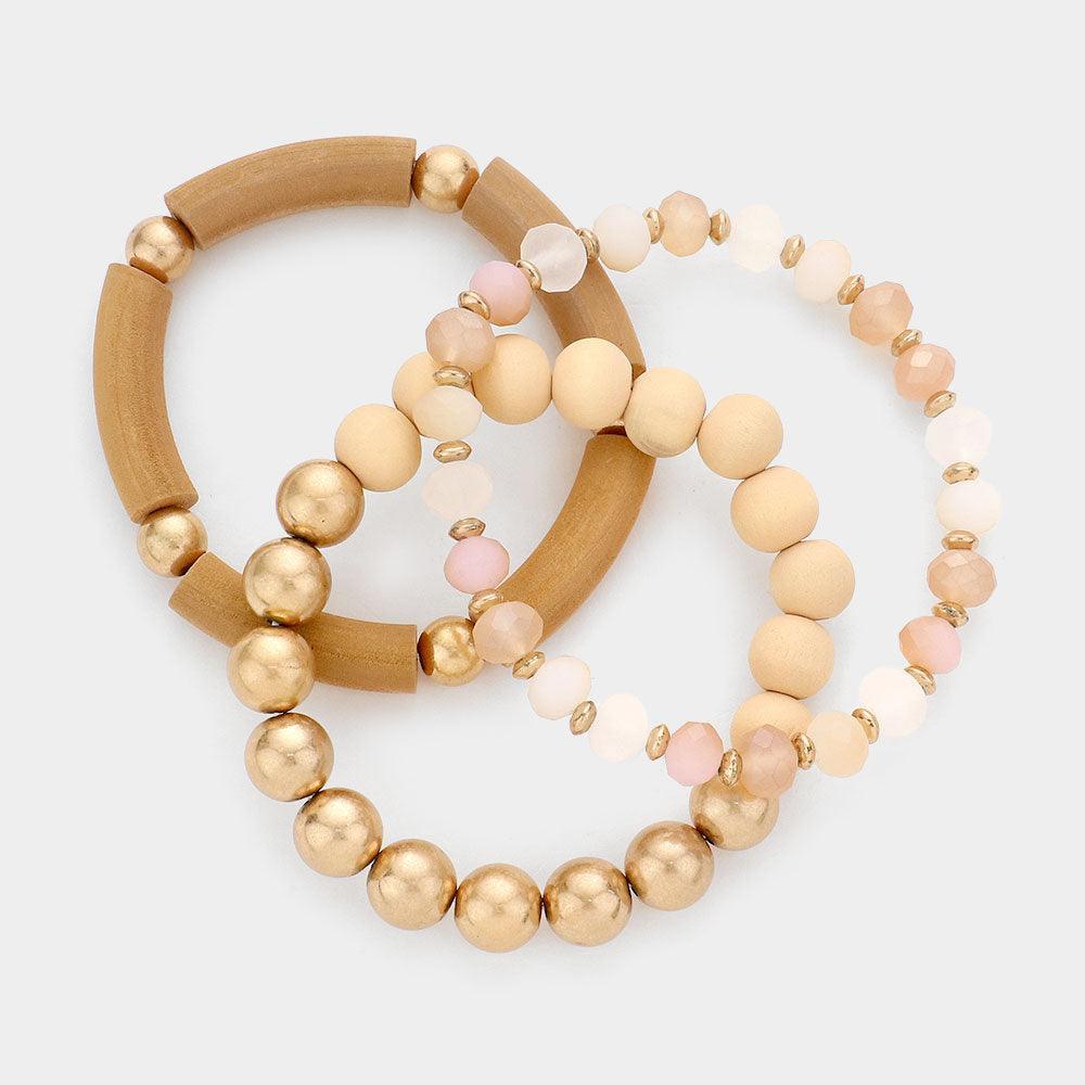 3PCS - Wood Faceted Beaded Stretch Bracelets - Jewelry Store by Erik Rayo