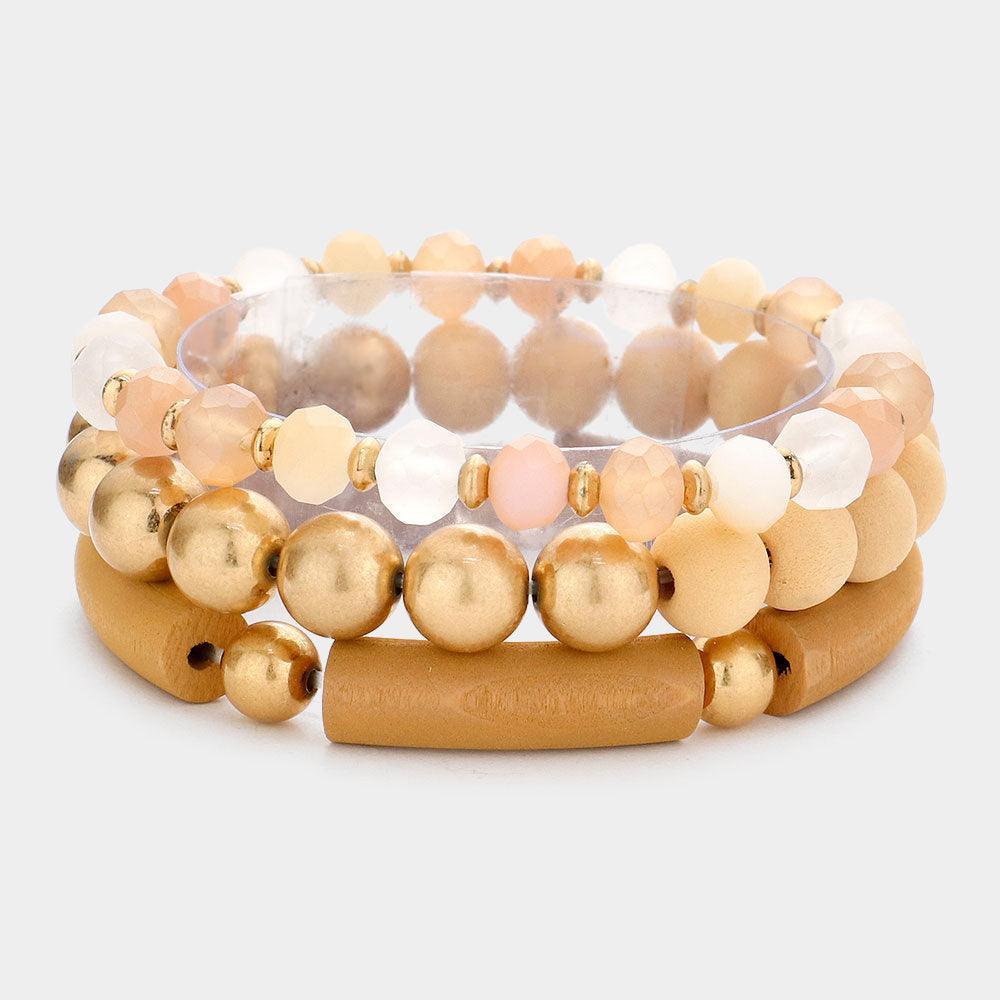 3PCS - Wood Faceted Beaded Stretch Bracelets - Jewelry Store by Erik Rayo