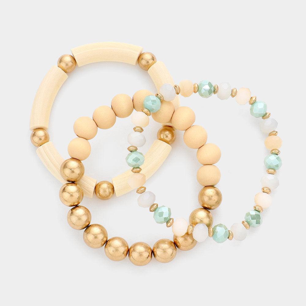 3PCS - Wood Faceted Beaded Stretch Bracelets - Jewelry Store by Erik Rayo