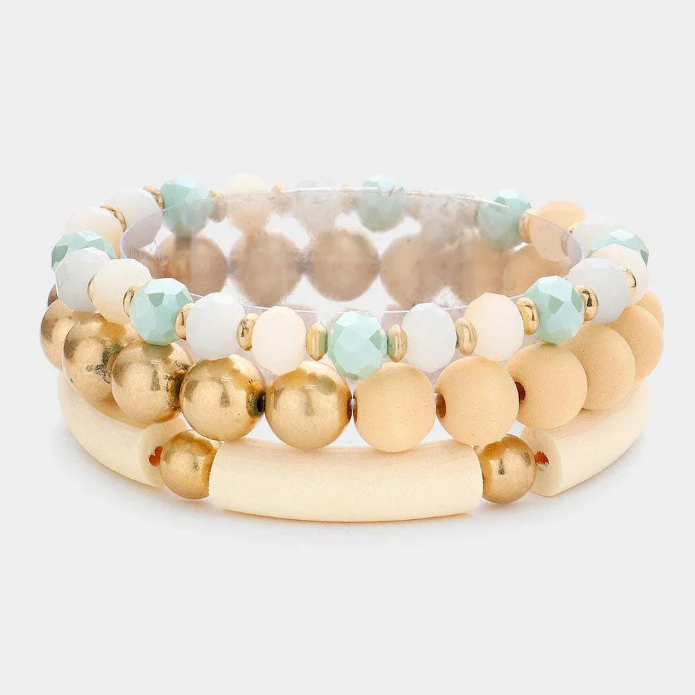 3PCS - Wood Faceted Beaded Stretch Bracelets - Jewelry Store by Erik Rayo