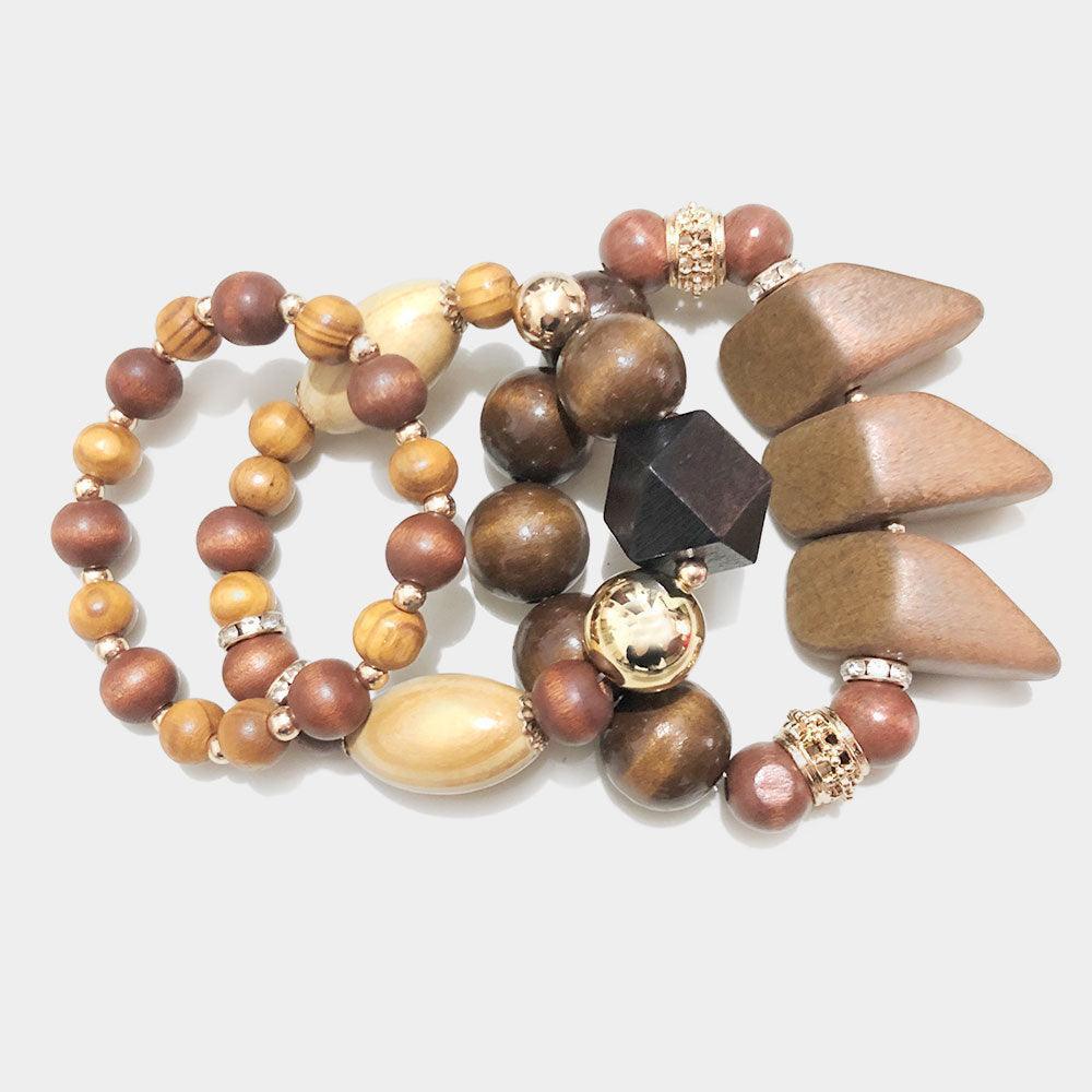 3PCS Chunky Wood Stretch Bracelets - Jewelry Store by Erik Rayo