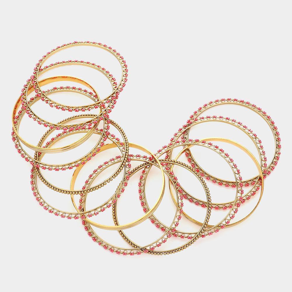 Pink 13PCS - Beaded Stack Bangle Bracelets - Jewelry Store by Erik Rayo
