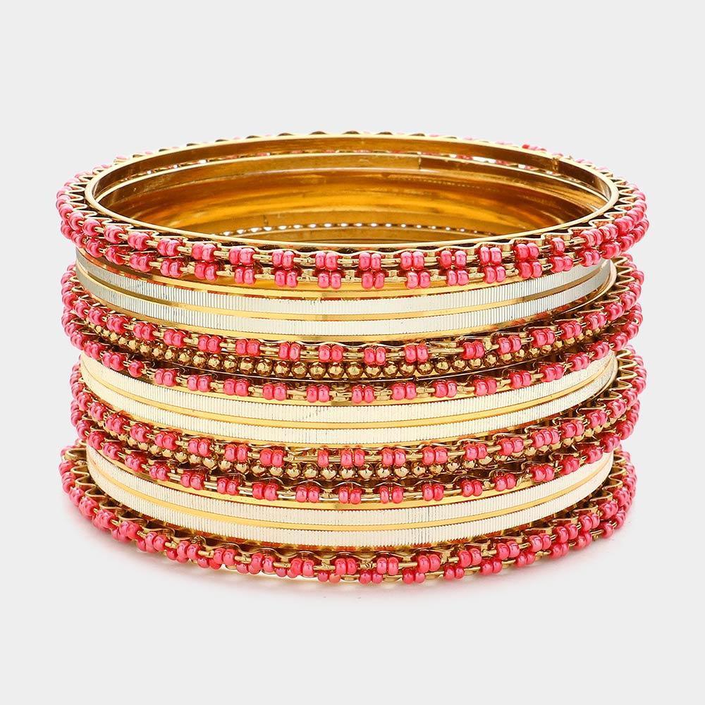 Pink 13PCS - Beaded Stack Bangle Bracelets - Jewelry Store by Erik Rayo