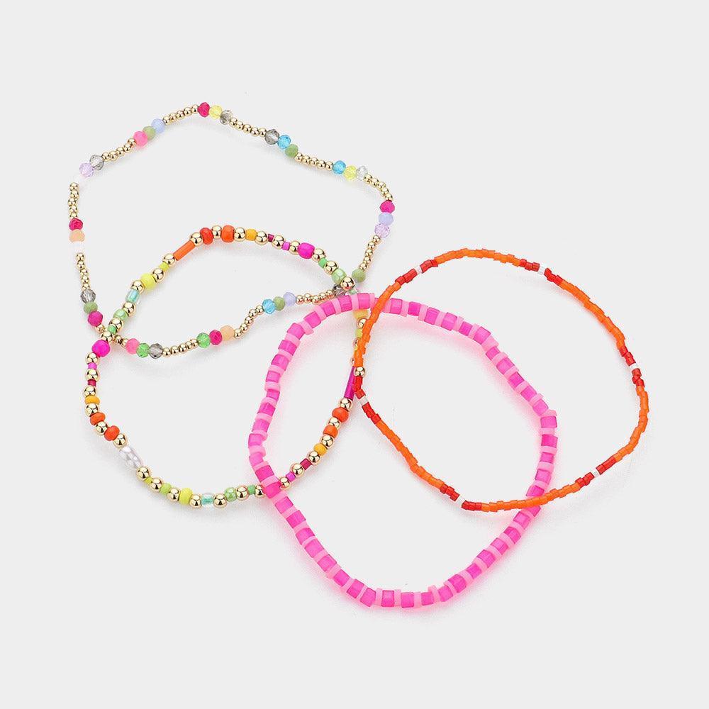 Red 4PCS - Multi Beaded Stretch Layered Bracelets - Jewelry Store by Erik Rayo