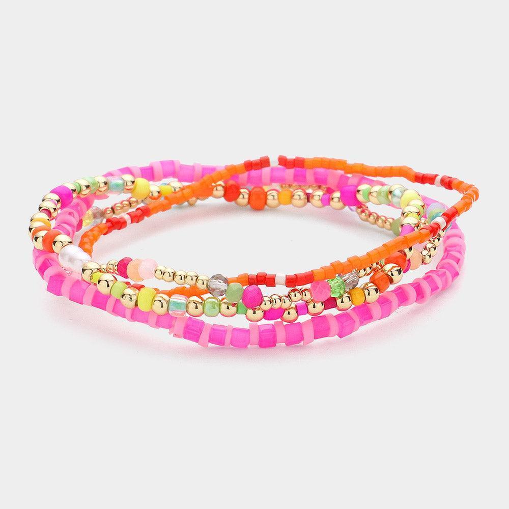 Red 4PCS - Multi Beaded Stretch Layered Bracelets - Jewelry Store by Erik Rayo