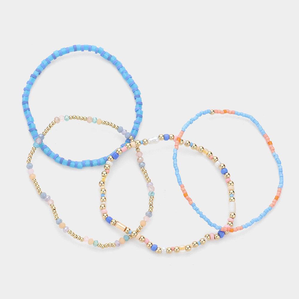 Turquoise 4PCS - Multi Beaded Stretch Layered Bracelets - Jewelry Store by Erik Rayo