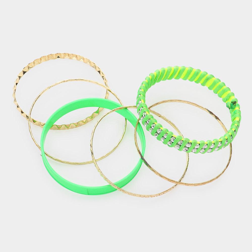 Green 6PCS Multi Layered Bangle Bracelets - Jewelry Store by Erik Rayo