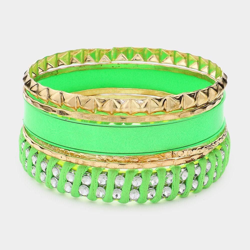 Green 6PCS Multi Layered Bangle Bracelets - Jewelry Store by Erik Rayo