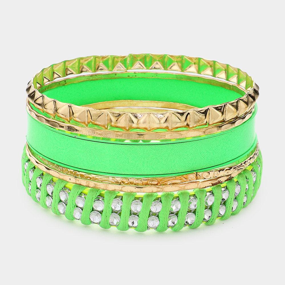 Green 6PCS  Multi Layered Bangle Bracelets