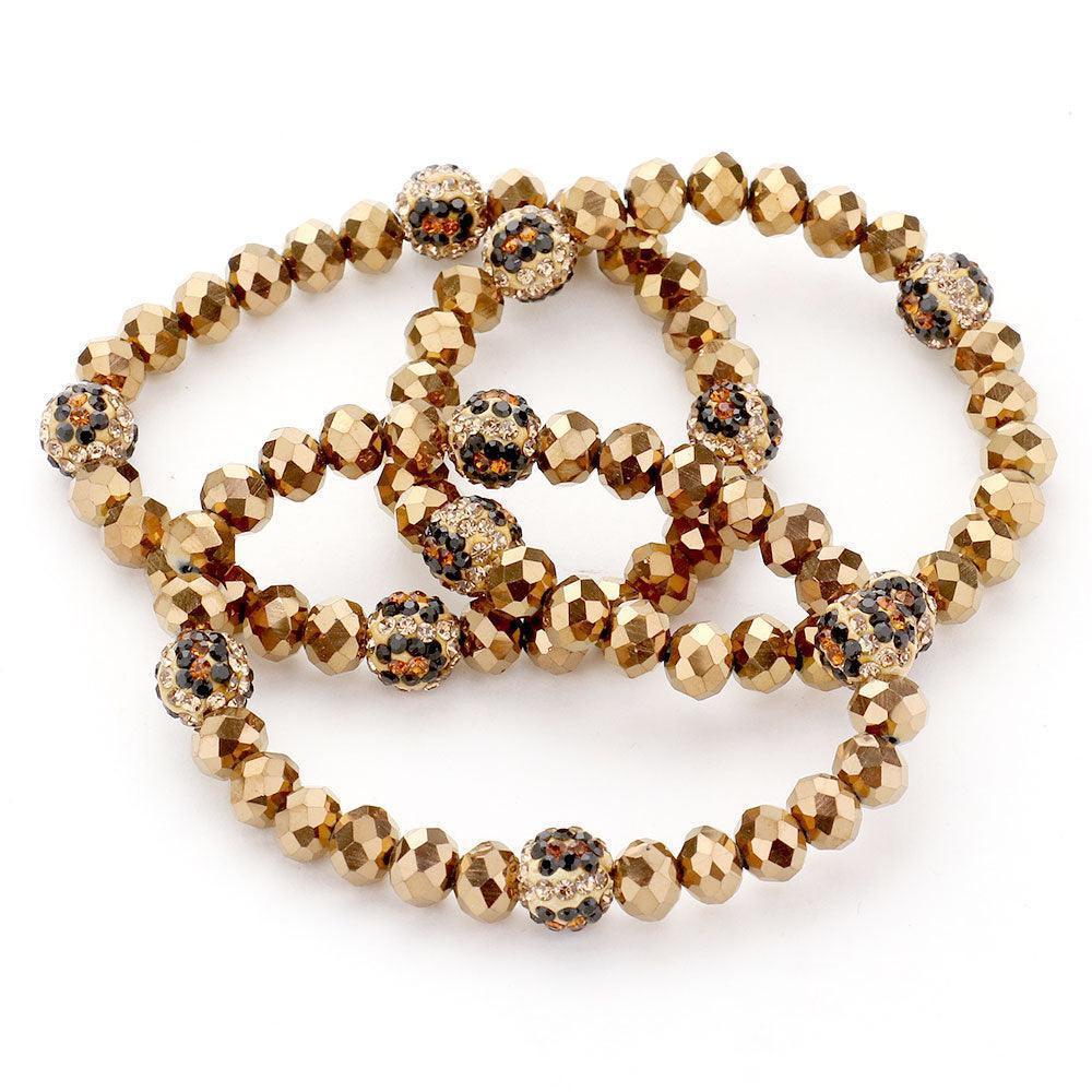 3PCS - Leopard Pattern Shamballa Ball Faceted Bead Stretch Bracelets - Jewelry Store by Erik Rayo