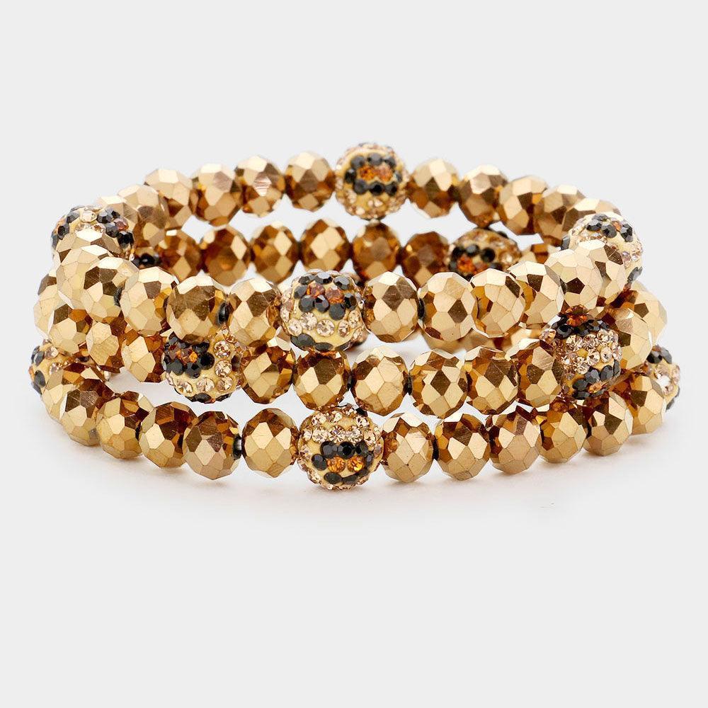 3PCS - Leopard Pattern Shamballa Ball Faceted Bead Stretch Bracelets - Jewelry Store by Erik Rayo