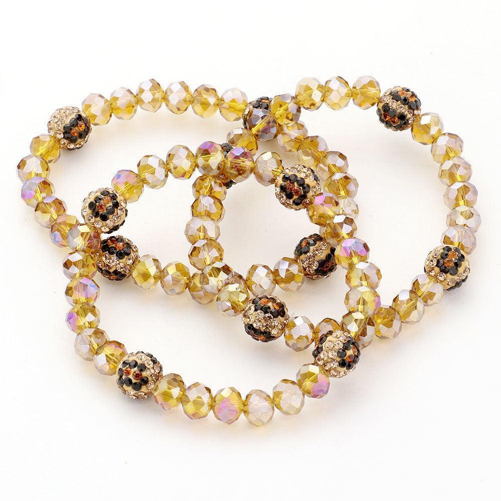 3PCS - Leopard Pattern Shamballa Ball Faceted Bead Stretch Bracelets - Jewelry Store by Erik Rayo