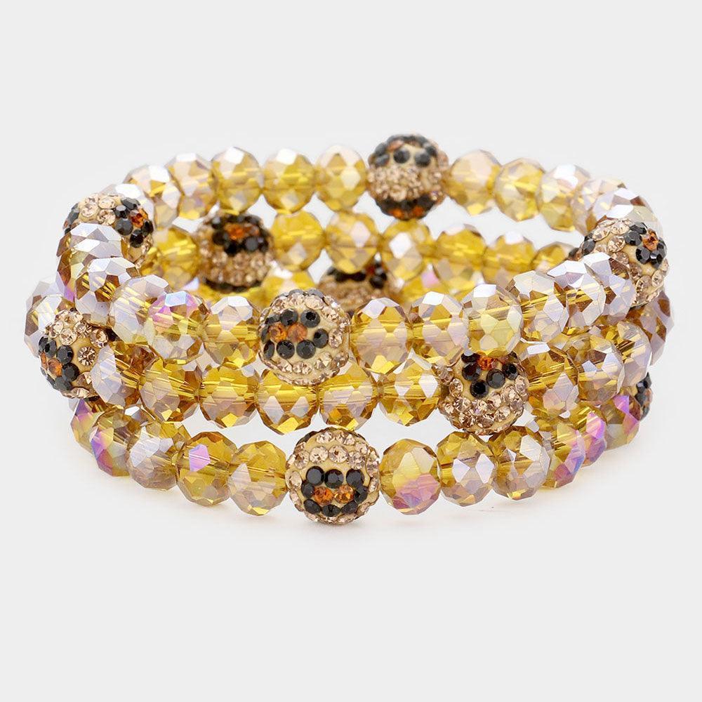3PCS - Leopard Pattern Shamballa Ball Faceted Bead Stretch Bracelets - Jewelry Store by Erik Rayo