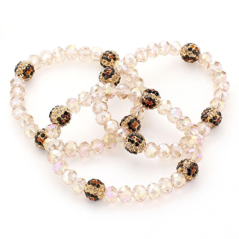3PCS - Leopard Pattern Shamballa Ball Faceted Bead Stretch Bracelets - Jewelry Store by Erik Rayo