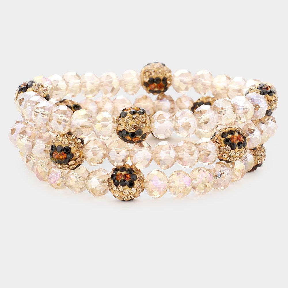 3PCS - Leopard Pattern Shamballa Ball Faceted Bead Stretch Bracelets - Jewelry Store by Erik Rayo