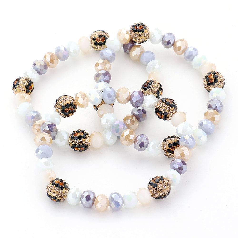 3PCS - Leopard Pattern Shamballa Ball Faceted Bead Stretch Bracelets - Jewelry Store by Erik Rayo