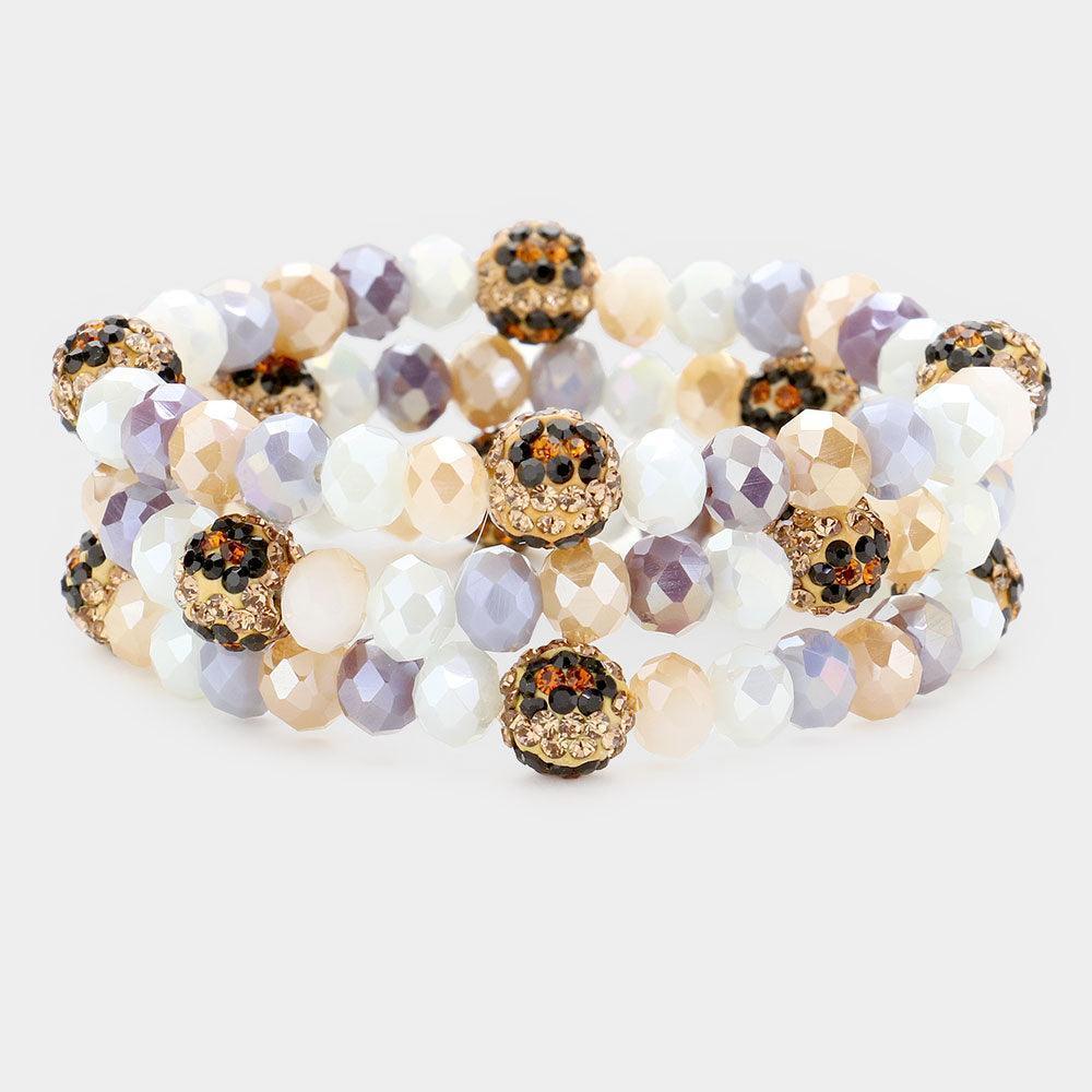 3PCS - Leopard Pattern Shamballa Ball Faceted Bead Stretch Bracelets - Jewelry Store by Erik Rayo