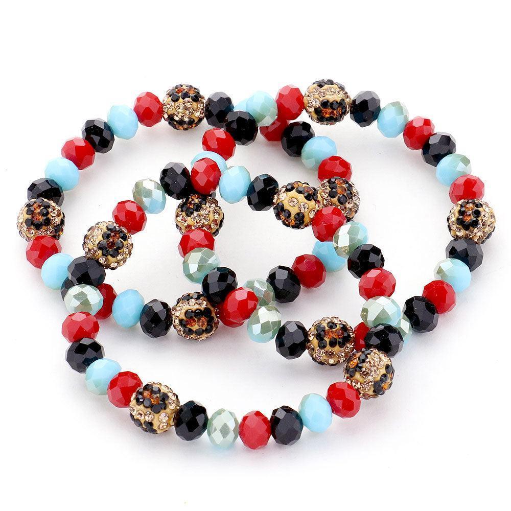 3PCS - Leopard Pattern Shamballa Ball Faceted Bead Stretch Bracelets - Jewelry Store by Erik Rayo