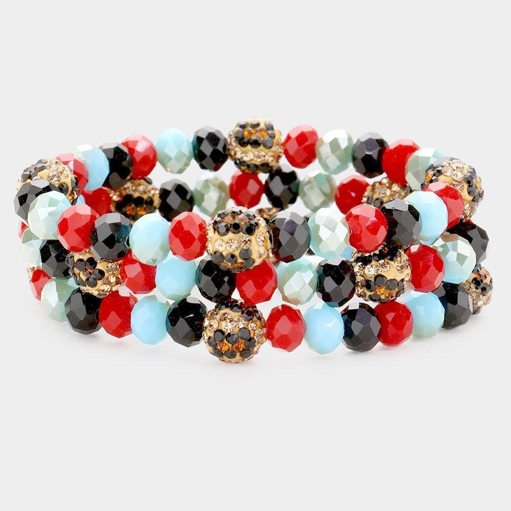 3PCS - Leopard Pattern Shamballa Ball Faceted Bead Stretch Bracelets - Jewelry Store by Erik Rayo