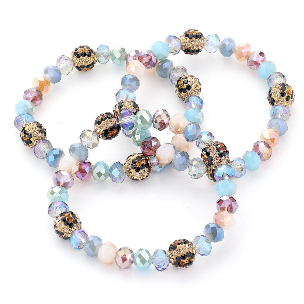 3PCS - Leopard Pattern Shamballa Ball Faceted Bead Stretch Bracelets - Jewelry Store by Erik Rayo