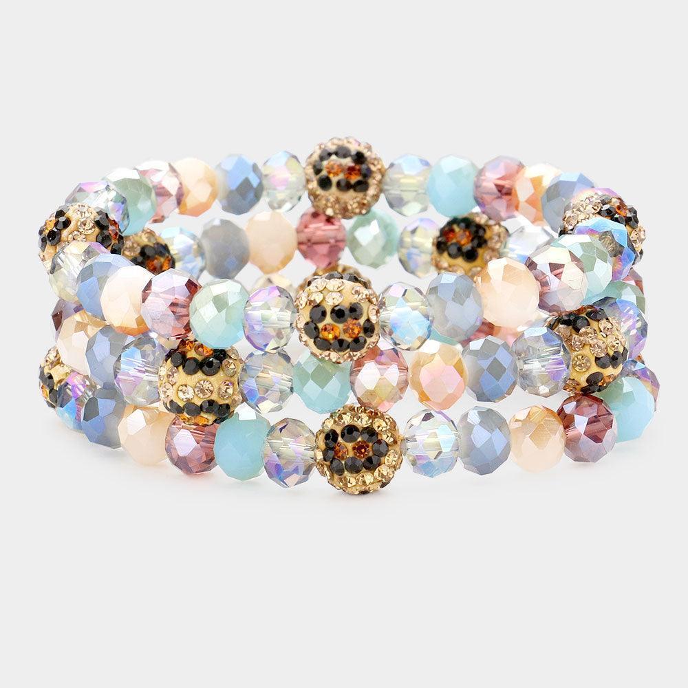 3PCS - Leopard Pattern Shamballa Ball Faceted Bead Stretch Bracelets - Jewelry Store by Erik Rayo
