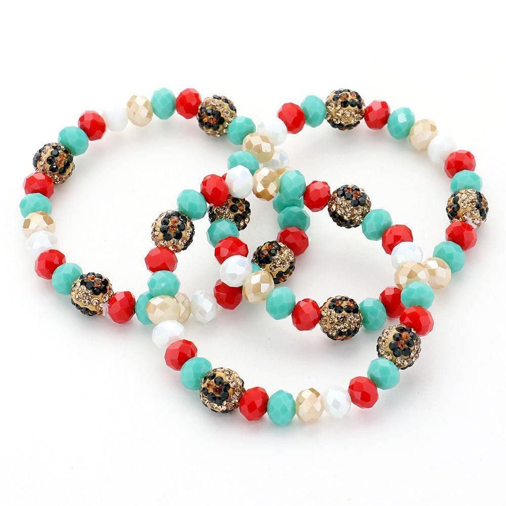 3PCS - Leopard Pattern Shamballa Ball Faceted Bead Stretch Bracelets - Jewelry Store by Erik Rayo