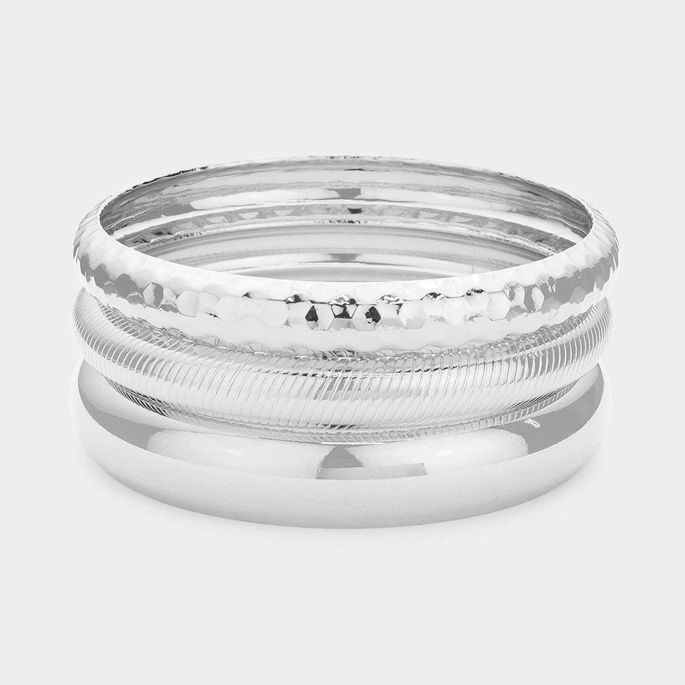 Silver 3PCS  Metal Multi Layered Bangle Bracelets