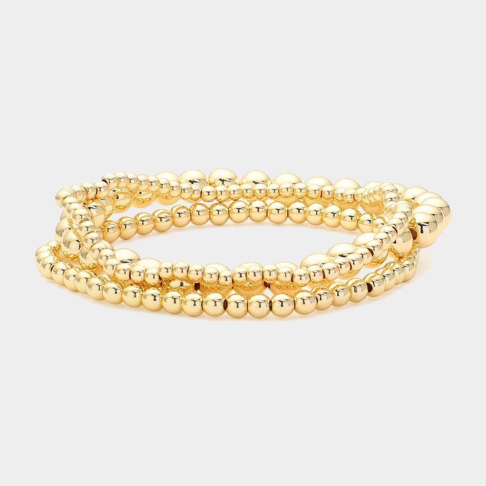 Gold 3PCS Metal Bubble Stretch Multi Layered Bracelets - Jewelry Store by Erik Rayo