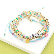 Load image into Gallery viewer, Turquoise 4PCS  LOVE Message Heishi Beaded Oval Metal Link Metal Ball Stretch Multi Beads Adjustable Layered Bracelets
