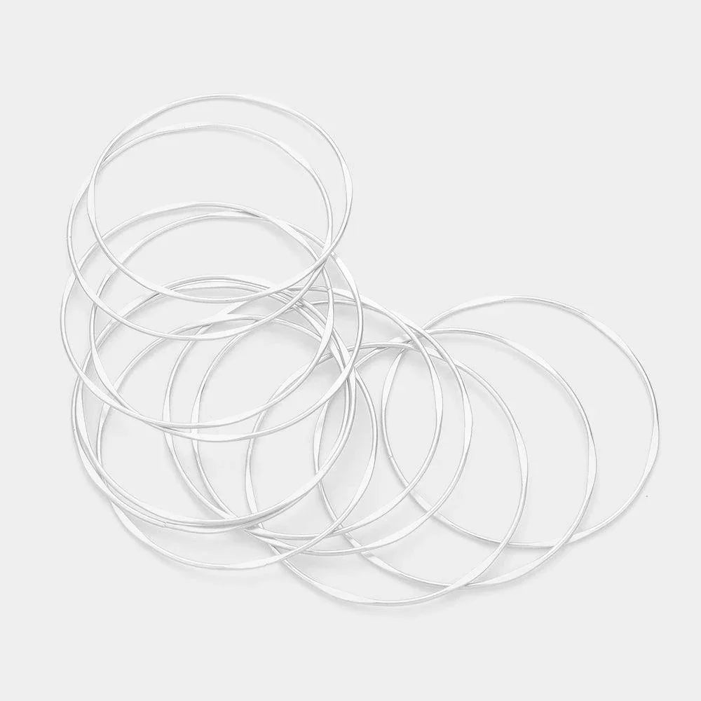 Silver 12PCS Metal Stackable Bangle Bracelets - Jewelry Store by Erik Rayo