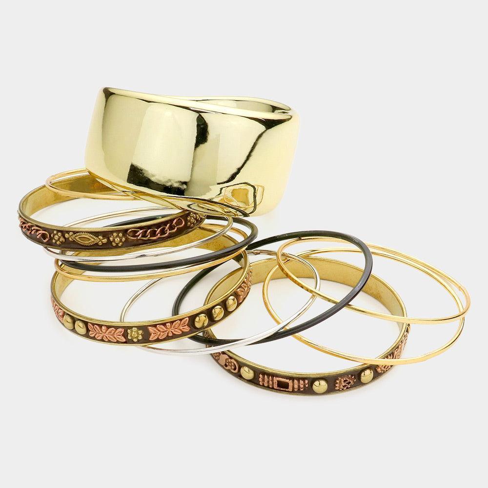Gold 12PCS Embossed enamel metal bangle bracelets - Jewelry Store by Erik Rayo