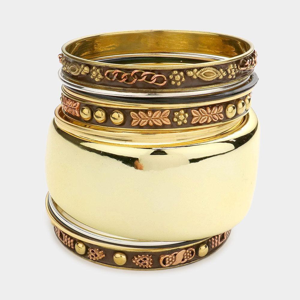 Gold 12PCS Embossed enamel metal bangle bracelets - Jewelry Store by Erik Rayo