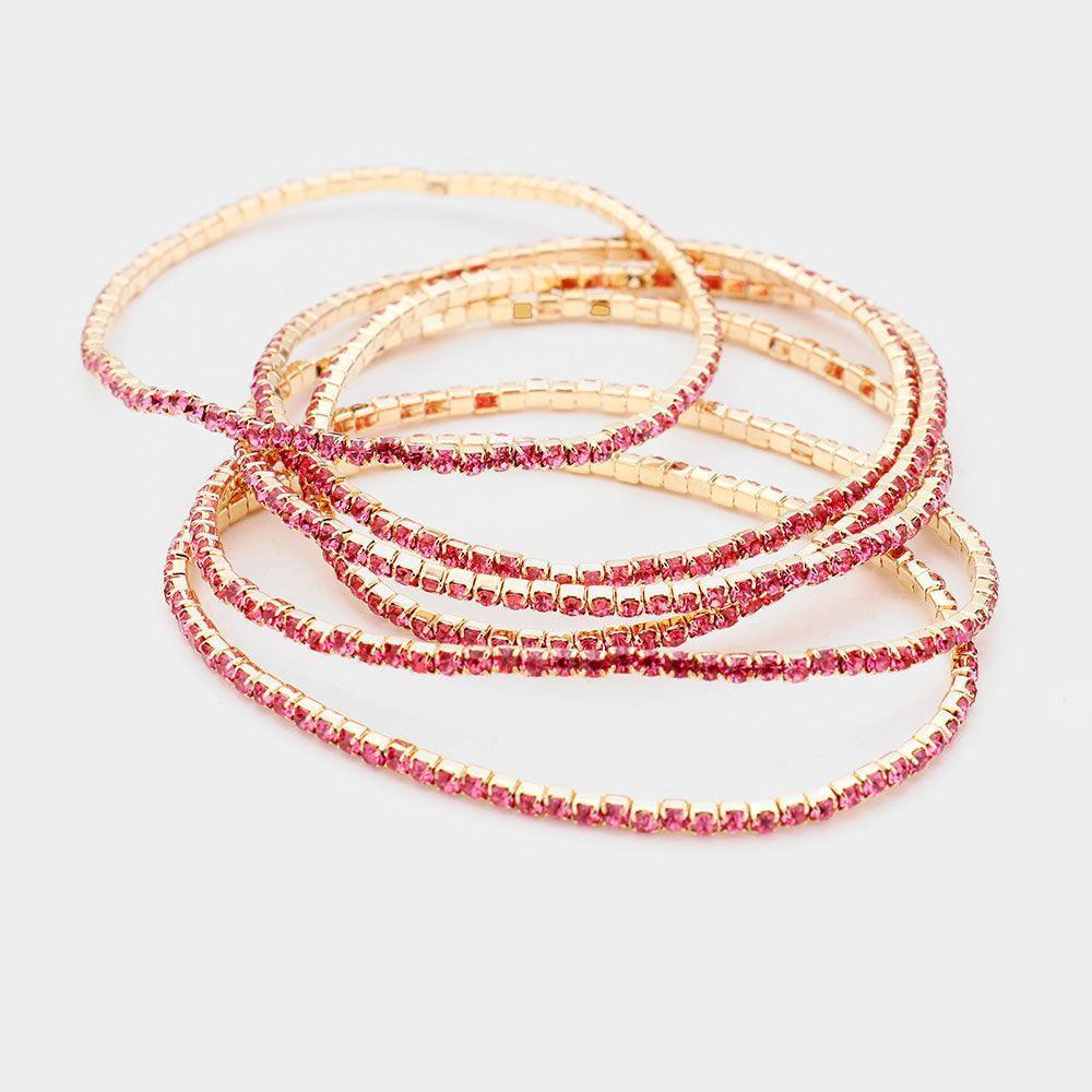Pink 6PCS Rhinestone Stretch Evening Bracelets - Jewelry Store by Erik Rayo