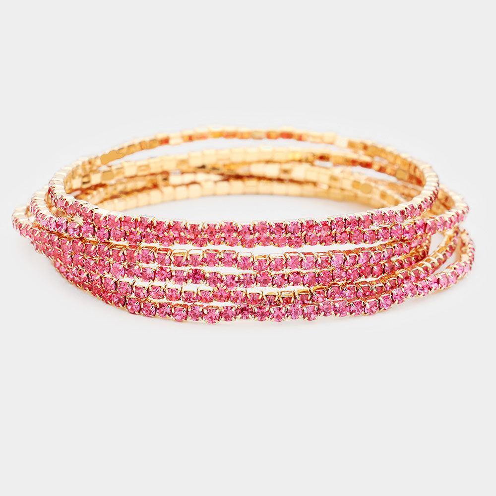Pink 6PCS Rhinestone Stretch Evening Bracelets - Jewelry Store by Erik Rayo