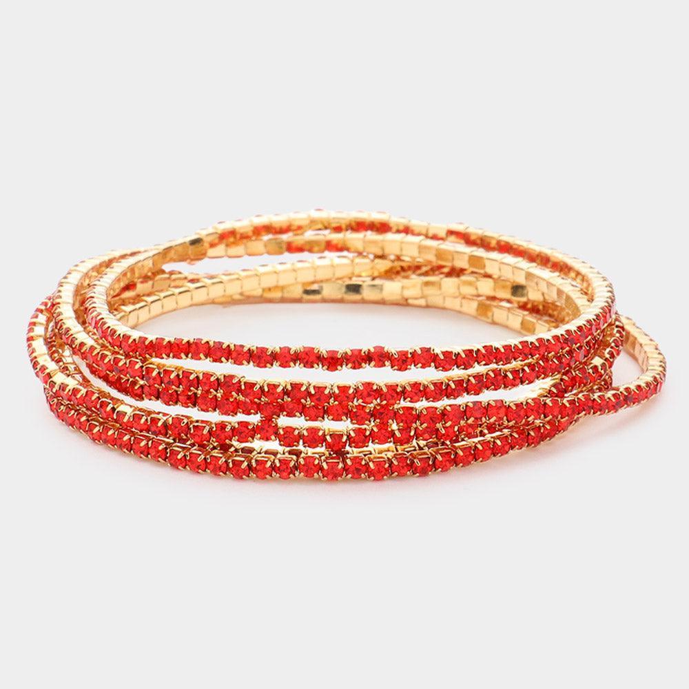 Red 6PCS Rhinestone Stretch Evening Bracelets - Jewelry Store by Erik Rayo