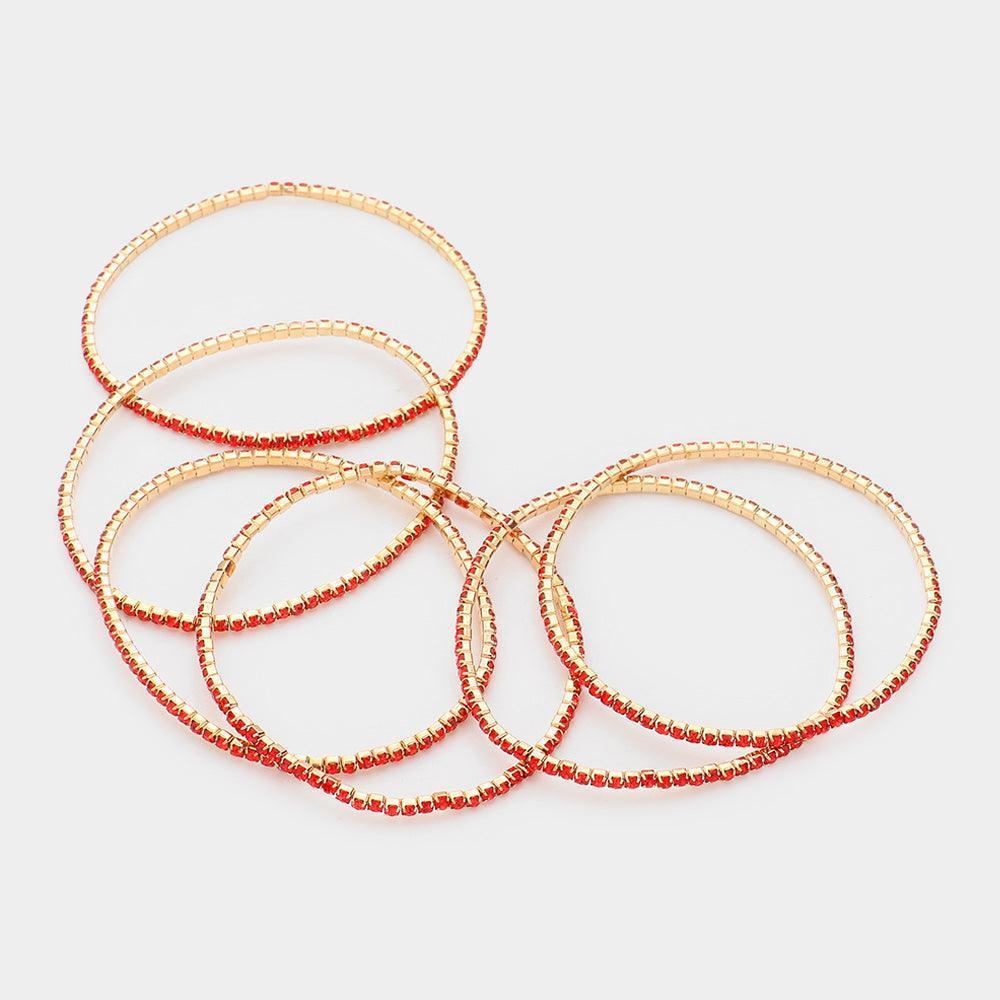 Red 6PCS Rhinestone Stretch Evening Bracelets - Jewelry Store by Erik Rayo